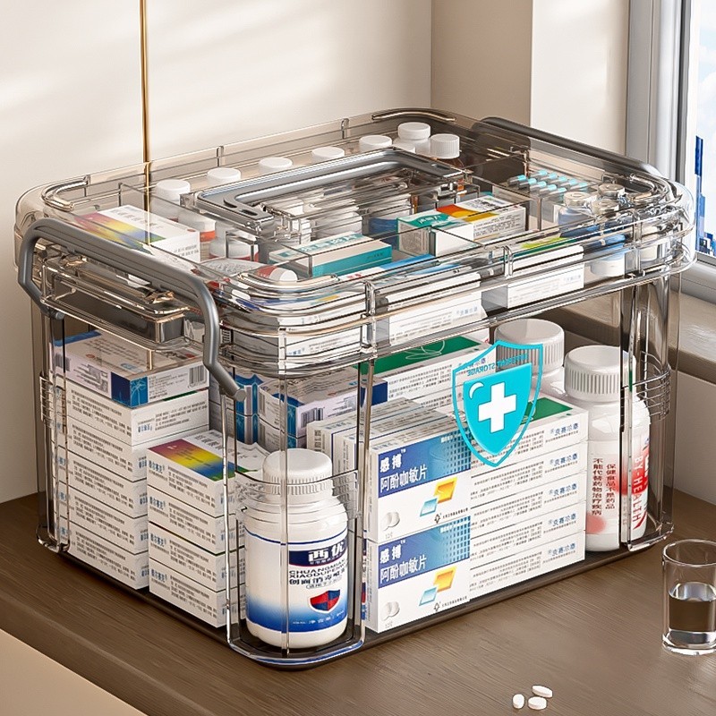 貝卡 藥箱收納箱 家用便攜多層醫療箱 家庭版醫藥箱 大容量透明藥盒收納盒