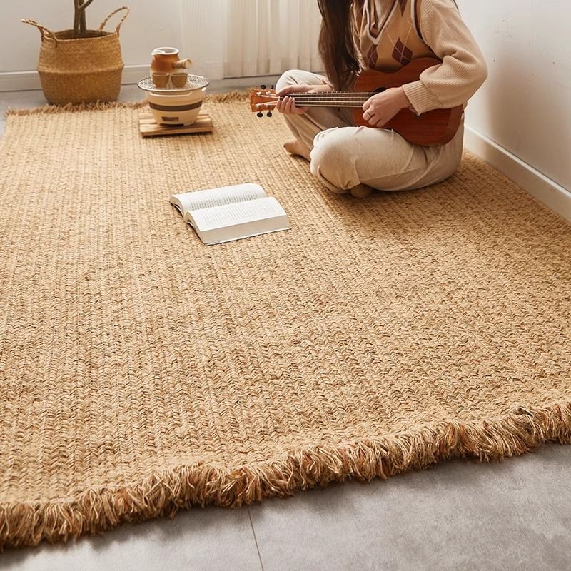 方形黃麻地毯傢用日式客廳沙髮地墊臥室滿鋪亞麻編織流蘇床邊毯【限時優惠活動】