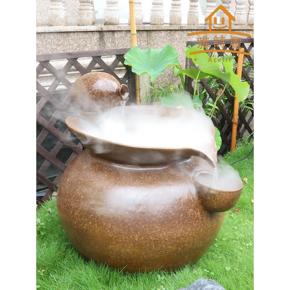 【雅詩麗家俱】中式水景觀造景裝飾自然陶瓷水缸創意室內外落地魚池水缸流水擺件
