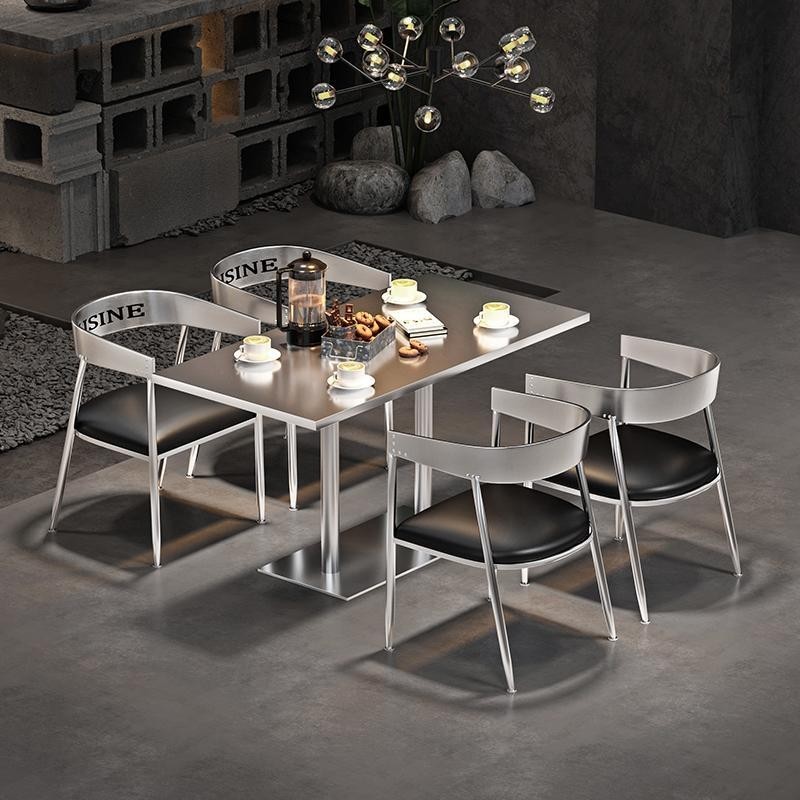 現貨 白鐵桌 不鏽鋼 鋼桌 美式工業風不銹鋼餐桌椅組閤餐廳奶茶店網紅咖啡廳音樂酒吧桌子