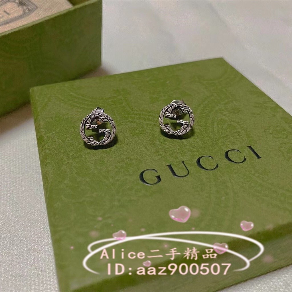 精品二手 GUCCI 古馳 earrings 925 純銀 復古款 457109 雙G銀色女士耳環 耳釘 現貨免運