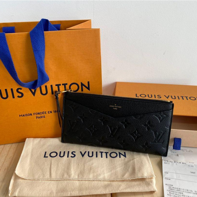 Louis Vuitton 路易威登 LV Melanie 黑色顆粒壓紋印花小牛皮 拉鏈長夾 拉鏈卡包 M68712