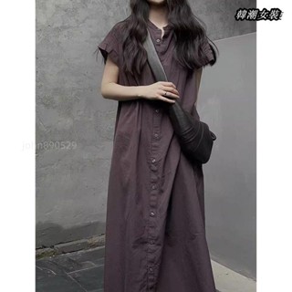 【韓潮大尺碼】法式高階感襯衫洋裝女夏季大尺碼胖mm寬鬆顯瘦休閒氣質減齡長裙子大尺碼洋裝連身裙大尺碼女裝