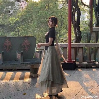夏季新款⚡新中式女裝 改良旗袍 顯瘦兩件套 旗袍連身裙 提花 設計感 國風套裝 旗袍上衣半身裙 旗袍洋裝 高腰裙 旗袍裙