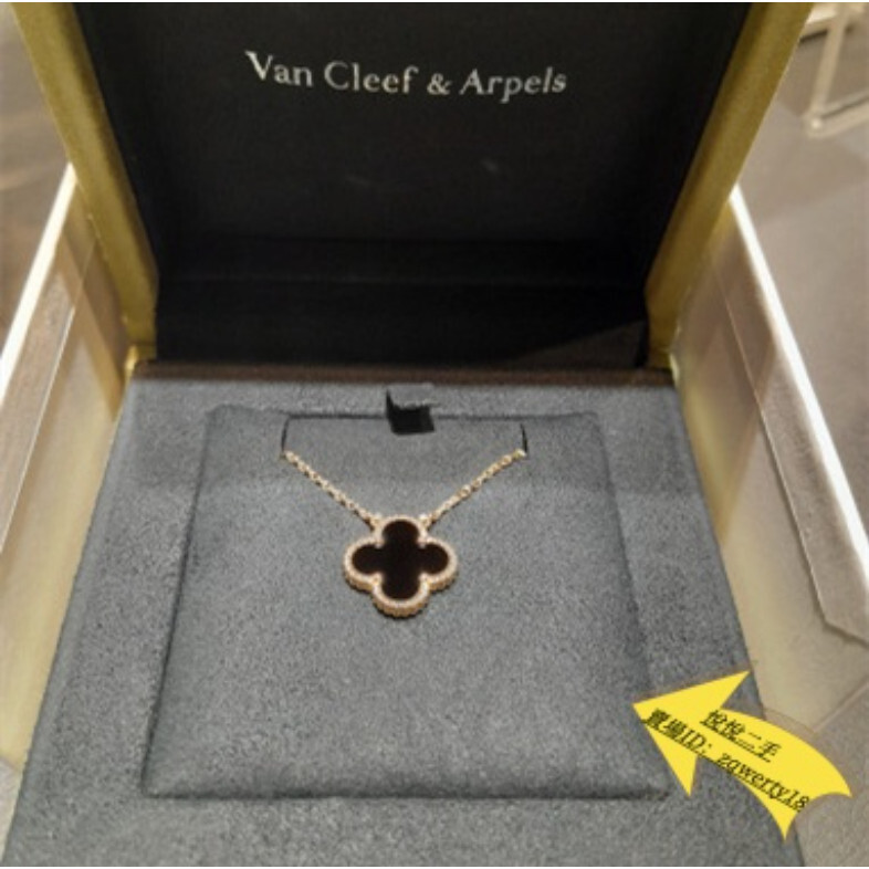 Van Cleef &amp; Arpels 梵克雅寶 VCARA45800女款 黑瑪瑙 四葉草吊墜 18K金項鏈