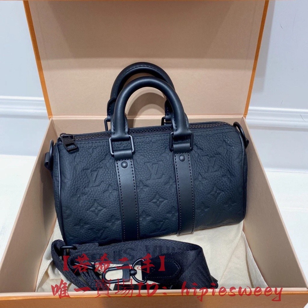 LV 路易威登 KEEPALL 25 黑色牛皮 壓紋 男包 波士頓包 枕頭包 手提包 肩背包 M20900