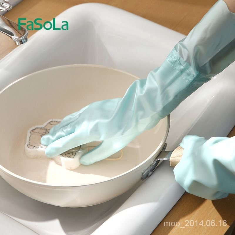 【特惠+免運】FaSoLa傢務洗碗手套耐磨防水勞保手套加絨加厚耐用型廚房膠皮手套 TZL7