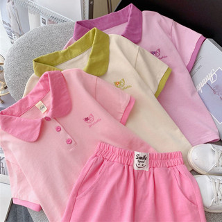 童裝 兒童衣服 女童套裝 純棉女童短袖套裝夏季2024新款polo領兒童女寶寶洋氣短褲兩件套裝
