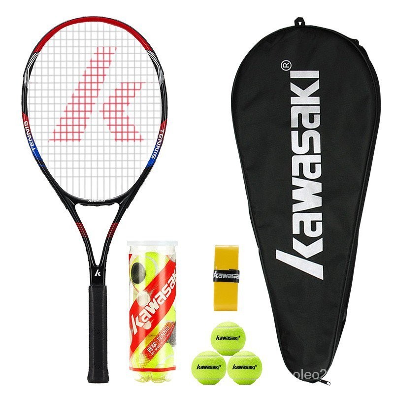【暢銷網球拍】川崎（KAWASAKI）網球拍碳素成人專業初學單拍T-22 黑色（已穿綫送3網球1手膠）