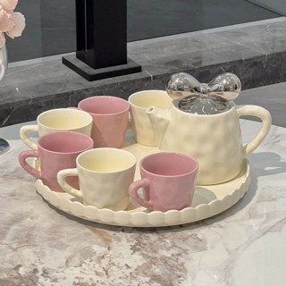 奶油風陶瓷喝水杯子傢用套裝茶杯茶具茶壺北歐輕奢客廳冷水壺杯具