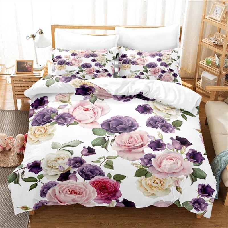 素雅清新3d大版花床上用品植物花卉被套居家民宿宿舍出租房单被罩