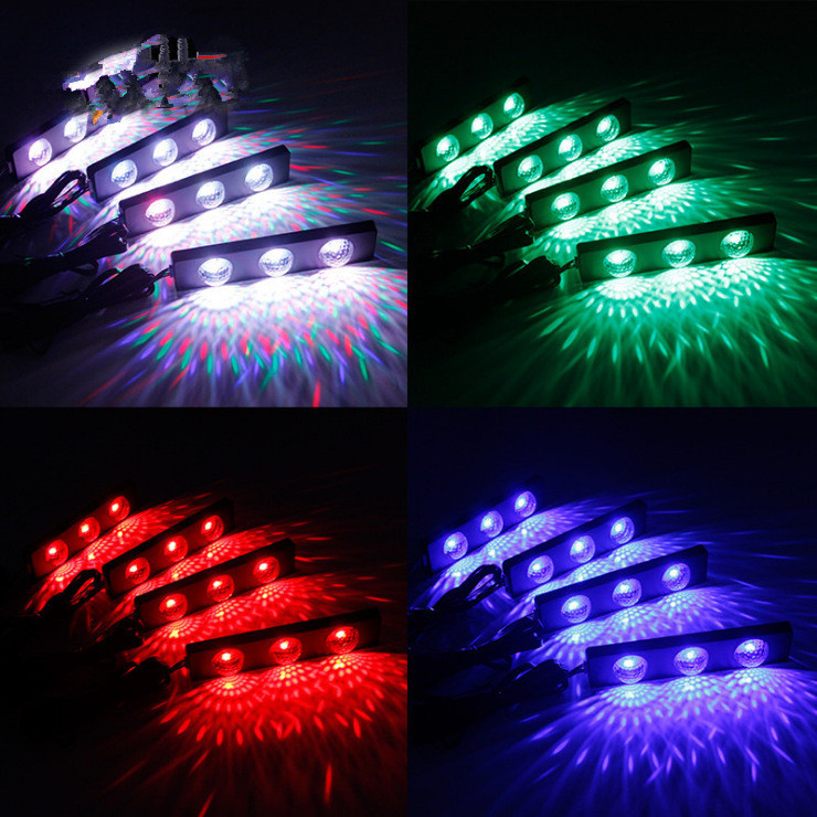 腳底星空氣氛燈滿天星一拖四 汽車內飾改裝七彩聲控LED裝飾氛圍燈