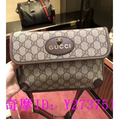 二手精品 GUCCI 復古 立體 金屬 老虎頭 綠紅綠 PU 兩用 胸口包 腰包 493930 現貨