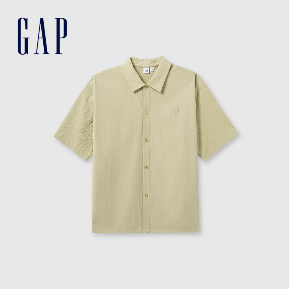 Gap 男裝 Logo翻領短袖襯衫-卡其色(464288)