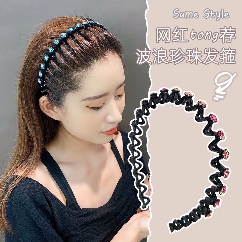 網紅髮箍女水鑽波浪帶齒頭箍韓版外出百搭壓髮防滑碎髮卡頭飾髮窟FAGU0507&*&*
