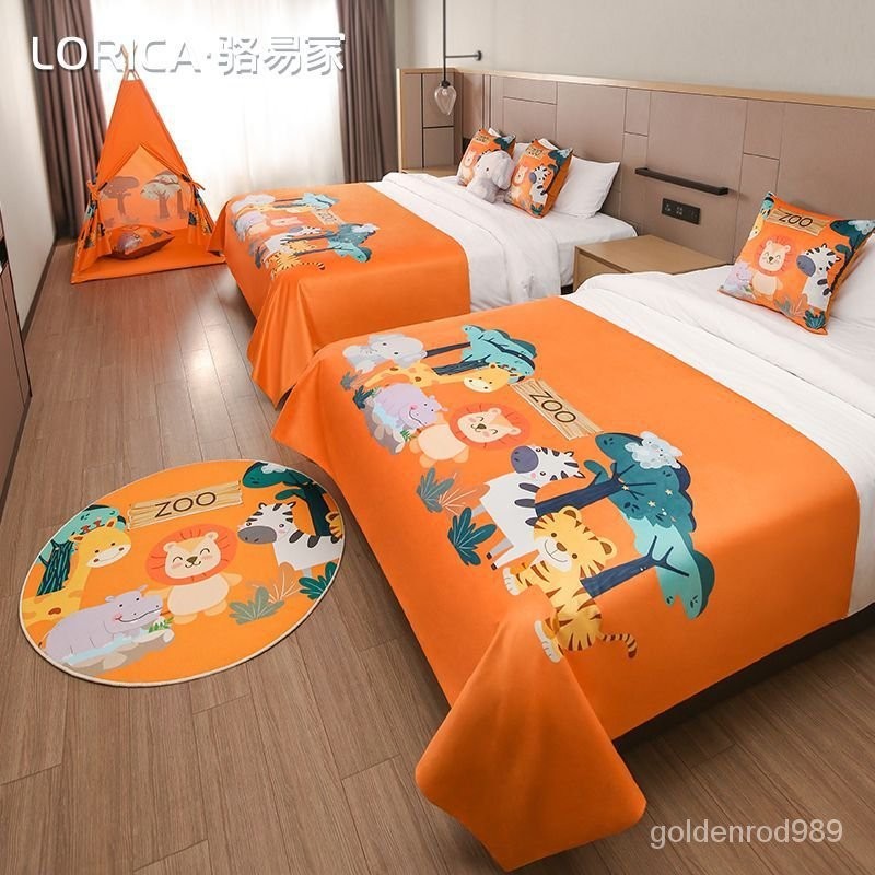 駱易家酒店親子房床蓋布置用品動物樂園主題房兒童卡通床旗床尾巾