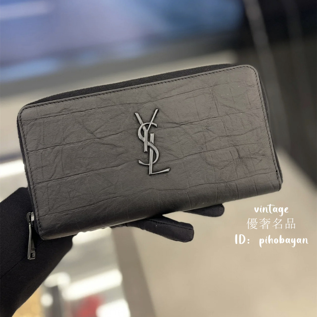 YSL 聖羅蘭 529899 黑標 鱷魚紋 拉鏈錢包 錢夾 皮夾 長夾