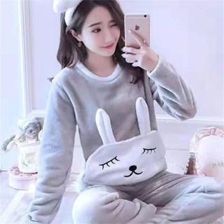 秋冬 珊瑚絨 睡衣 女 保暖 加厚 刷毛 卡通 甜美 家居服 套裝 毛絨內裡
