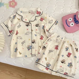 🎀biubiu童裝🎀兒童睡衣夏季蠟筆小新男孩居傢服中大童女寶寶短袖空調服紗佈薄款