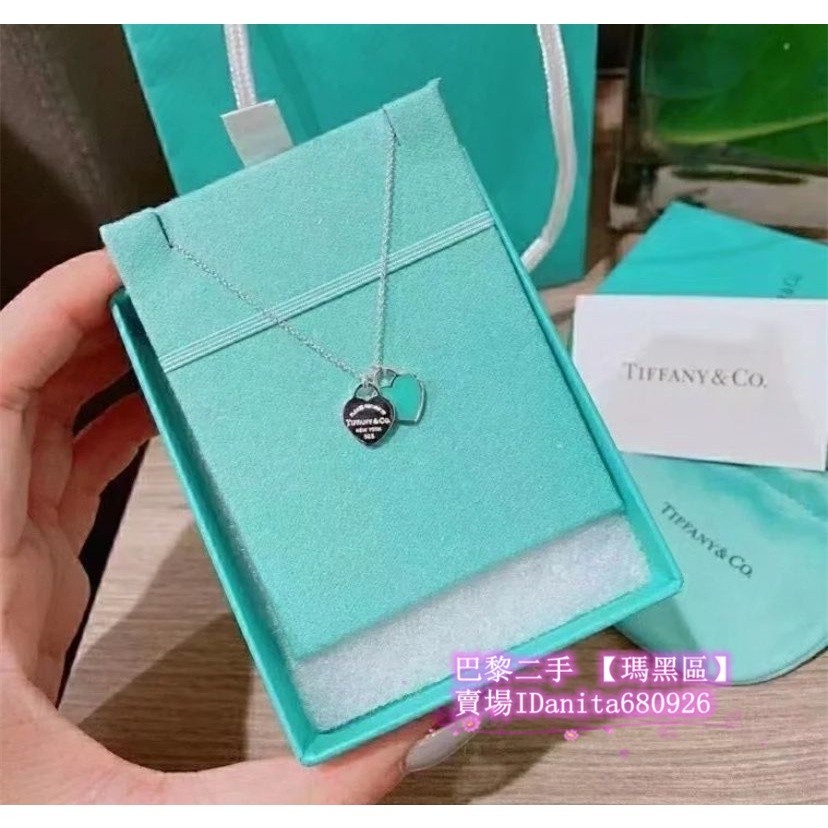 巴黎二手 Tiffany&amp;Co 蒂芙尼 Return to Tiffany 經典 雙愛心 雙鍊條 純銀 項鍊 吊墜