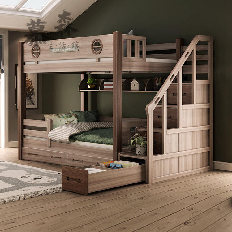 含運 精選-顏值質量-兒童床錯位型上下床衚桃木雙層床成年1.8米實木高低床儲物高架床p4