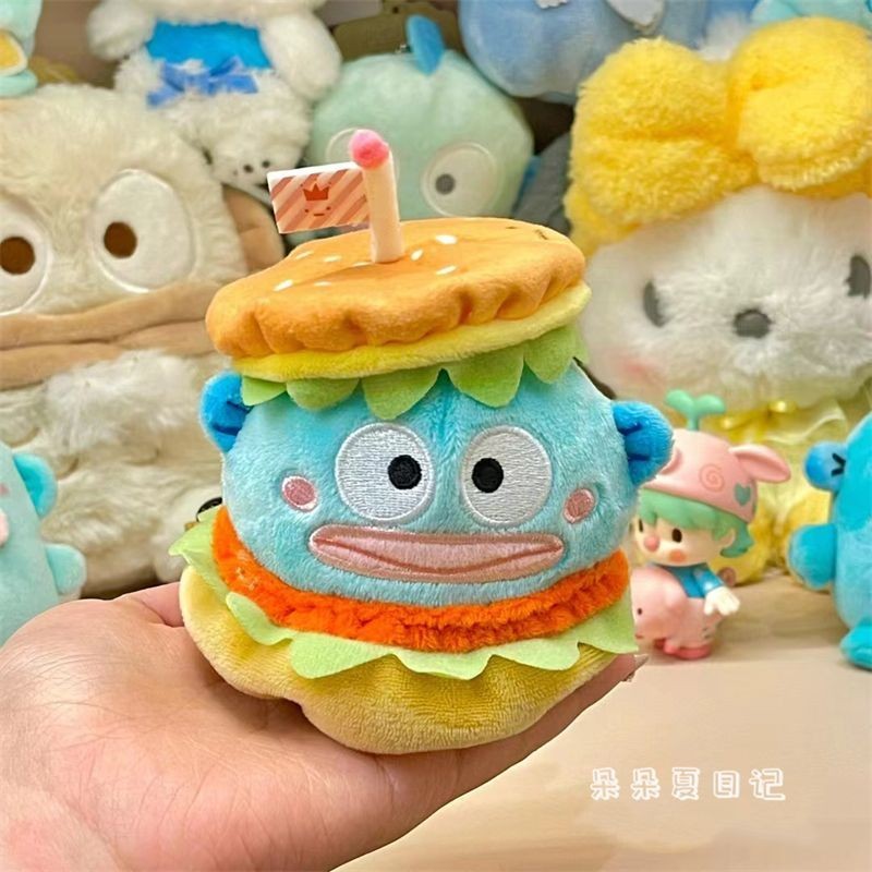 ✨桃園出貨✨日系卡通丑魚漢頓掛件毛絨公仔漢堡冰淇淋創意玩偶包包掛飾鑰匙扣