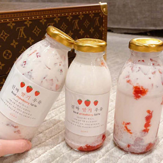 韓國草莓牛乳奶瓶奶昔茶飲蔬果玻璃密封瓶支持客製