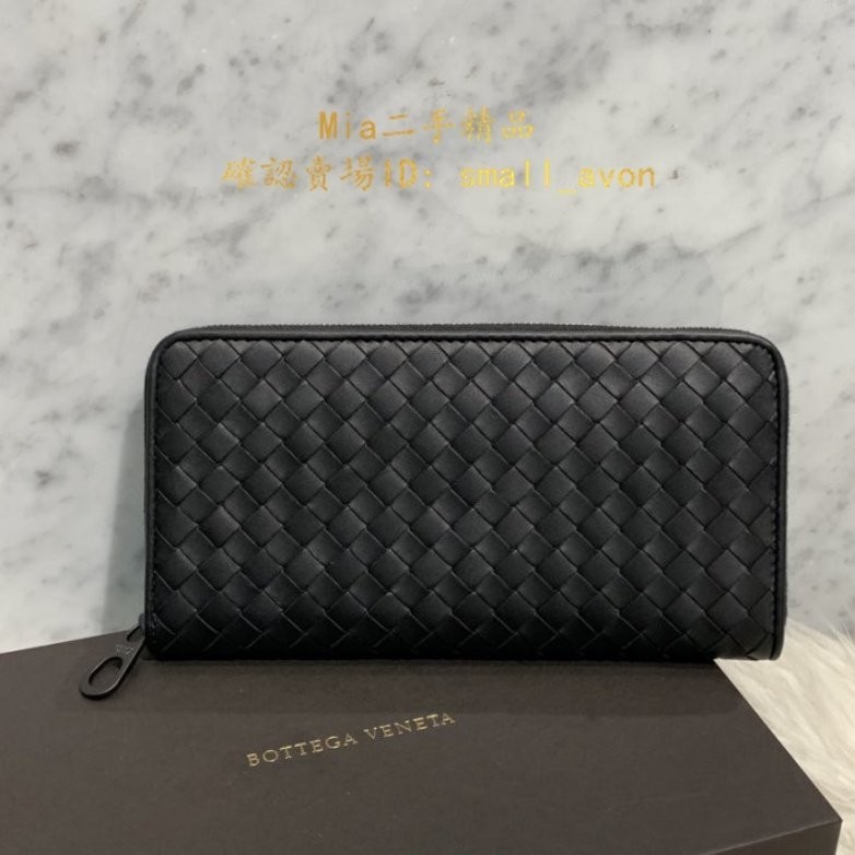 二手 BV Bottega Veneta 510643 黑色 編織 牛皮 ㄇ字拉鍊 8卡 長夾