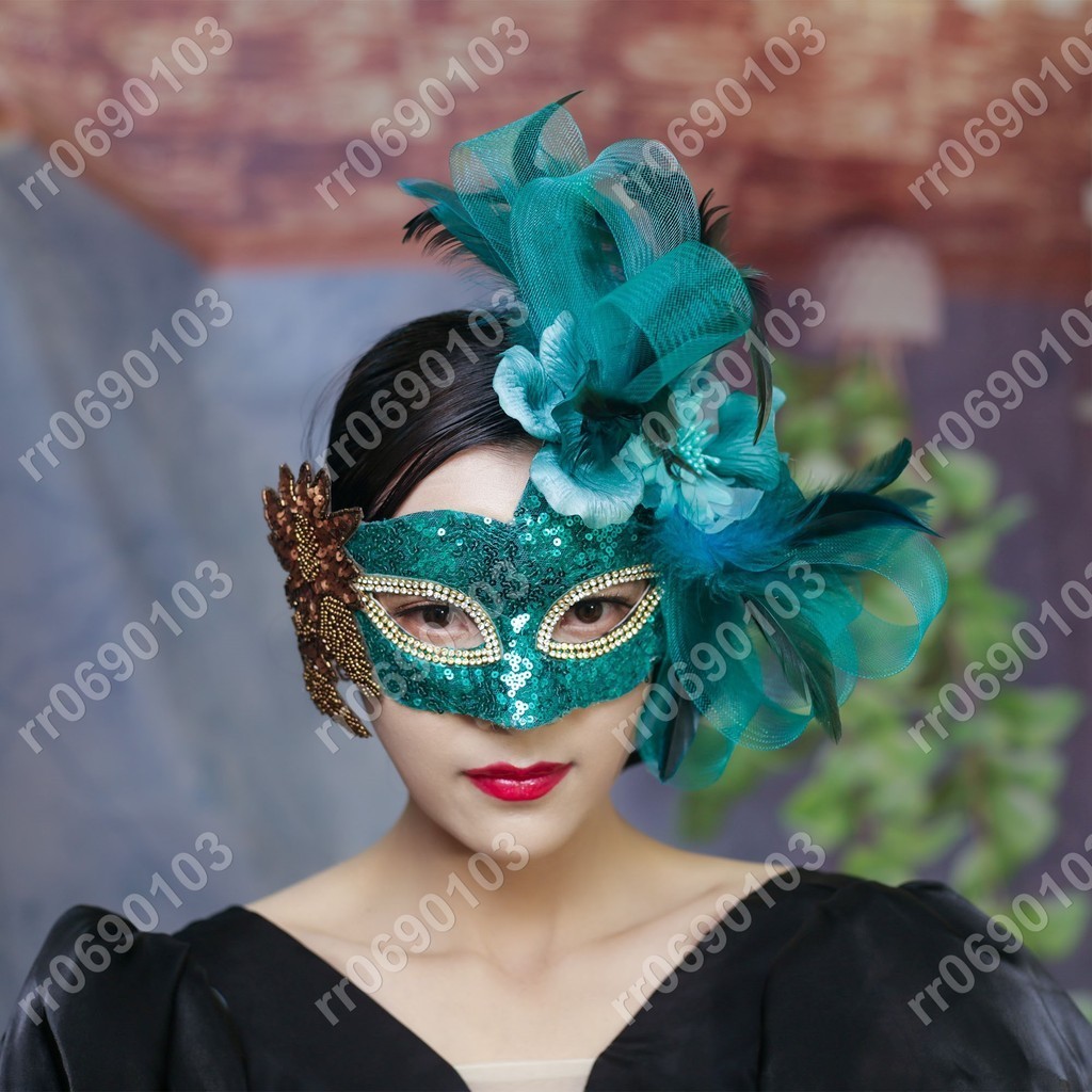 木子寶藏店🎄歐美夸張威尼斯綠色花朵面具羽毛蒙面歌王萬圣節狂歡假面舞會派對🌈hansometiffany