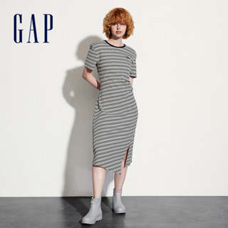 Gap 女裝 Logo圓領短袖洋裝-黑白條紋(512504)