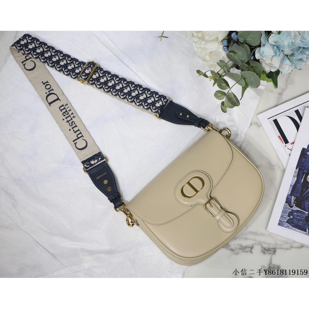 二手 Dior Oblique印花刺繡肩帶大號Bobby馬鞍包 M9320杏色