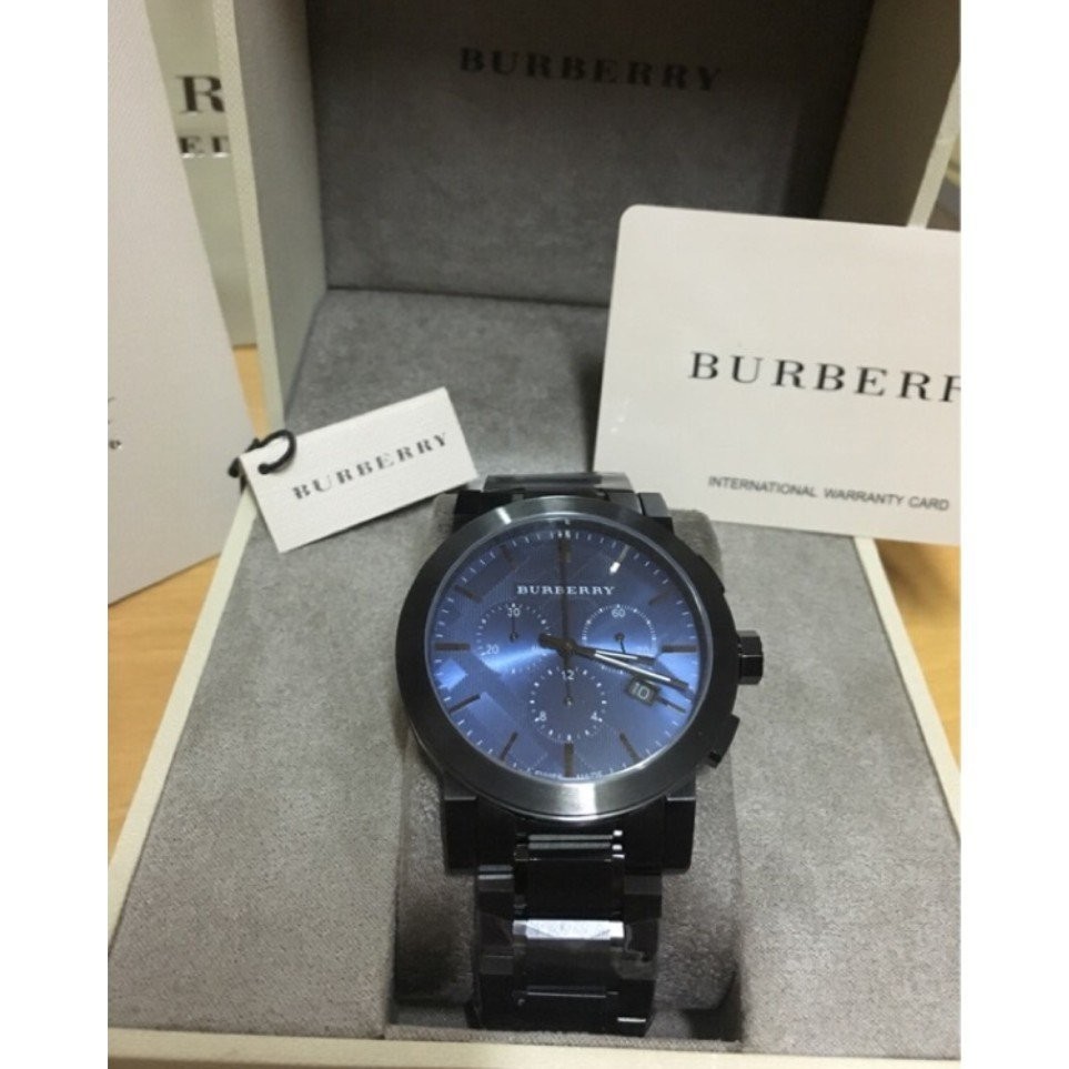 全新品代購 BURBERRY 英倫城市經典計時腕錶-藍x鐵灰/43mm BU9365