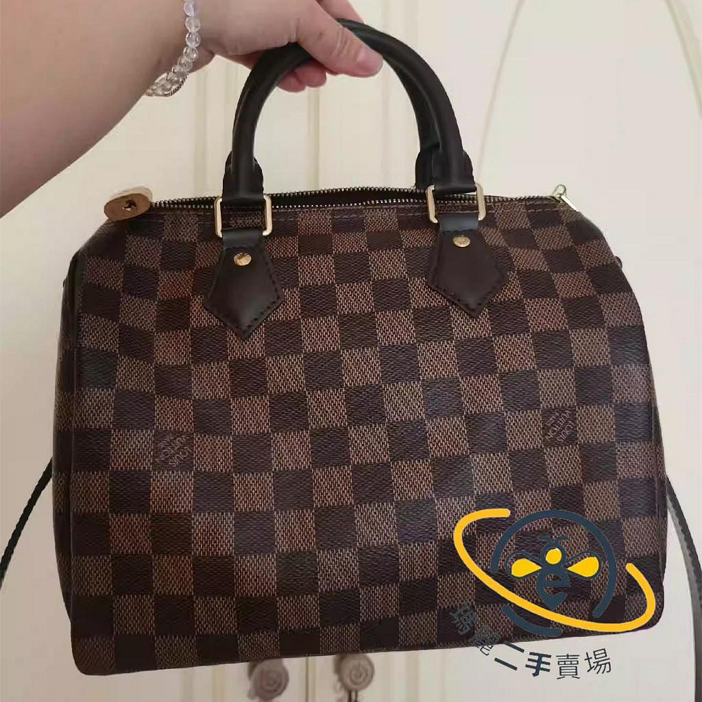 瑪麗二手 LV 路易威登 N41368 SPEEDY 25 棋盤格 咖格 枕頭包 手提包 單肩包 斜挎包 肩帶可調節