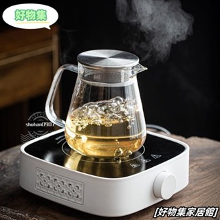 💖限時低價💖家用燒水壺 花茶泡茶器 手工咖啡下壺 不鏽鋼濾蓋透明分享壺 帶把手玻璃壺 日式茶壺 便捷耐高HQ0