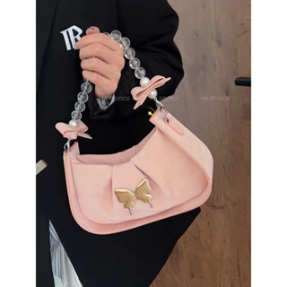 【YXJ SHOP】單肩包 側揹包 珍珠鏈條手提包包女 新款夏季單肩斜挎包 高階感百搭雲朵褶皺包