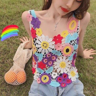 會琴服飾 多巴胺穿搭 S~XL 背心外穿 泫雅女小清新韓版百搭ins潮鏤空蕾絲弔帶上衣 背心 吊帶 韓系上衣 鏤空上衣