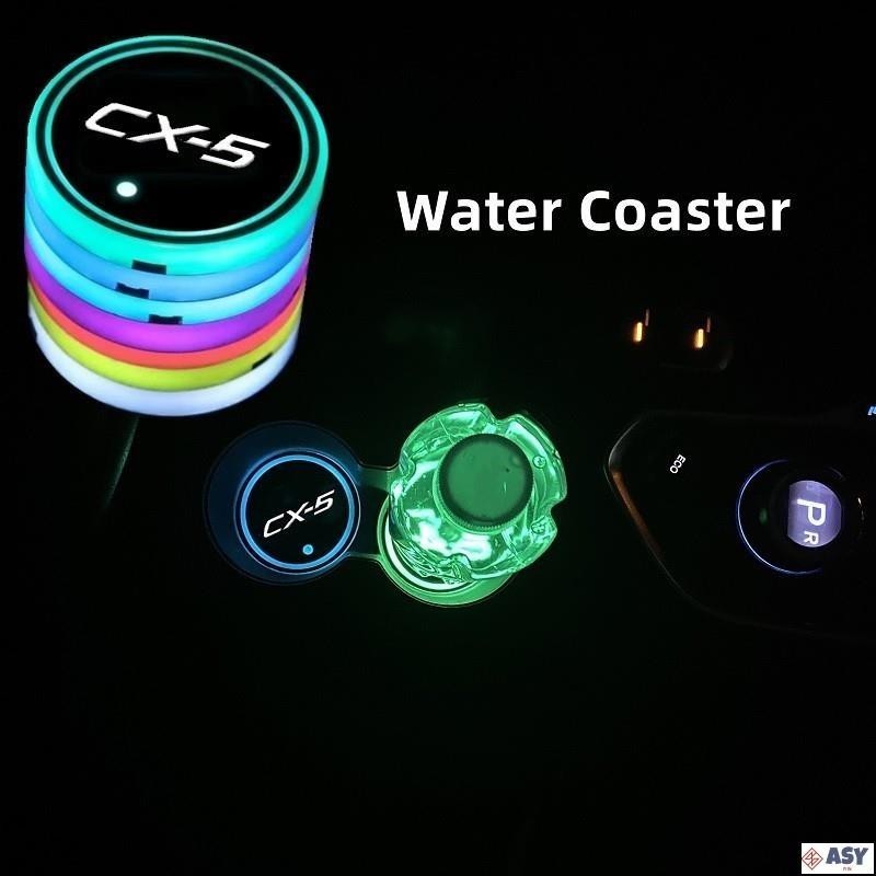 適用於MAZDA 發光汽車水杯杯墊支架 7 彩色 USB 充電汽車 Led 氛圍燈馬自達 CX5 CX-5 CX 5 汽