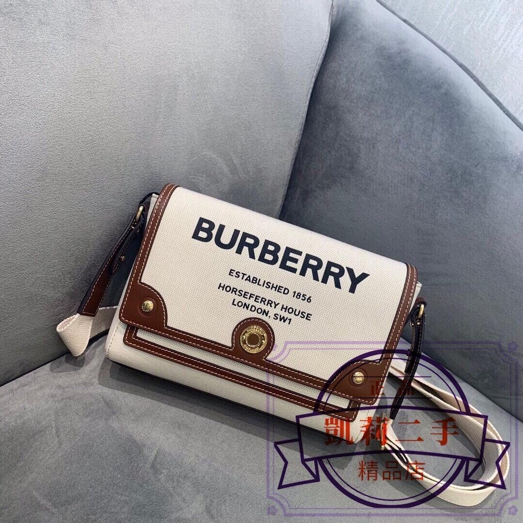 凱莉二手 BurBerry 博柏利 Note 翻蓋 徽標印花 斜挎包 郵差包 相機包 肩背包 手拿包