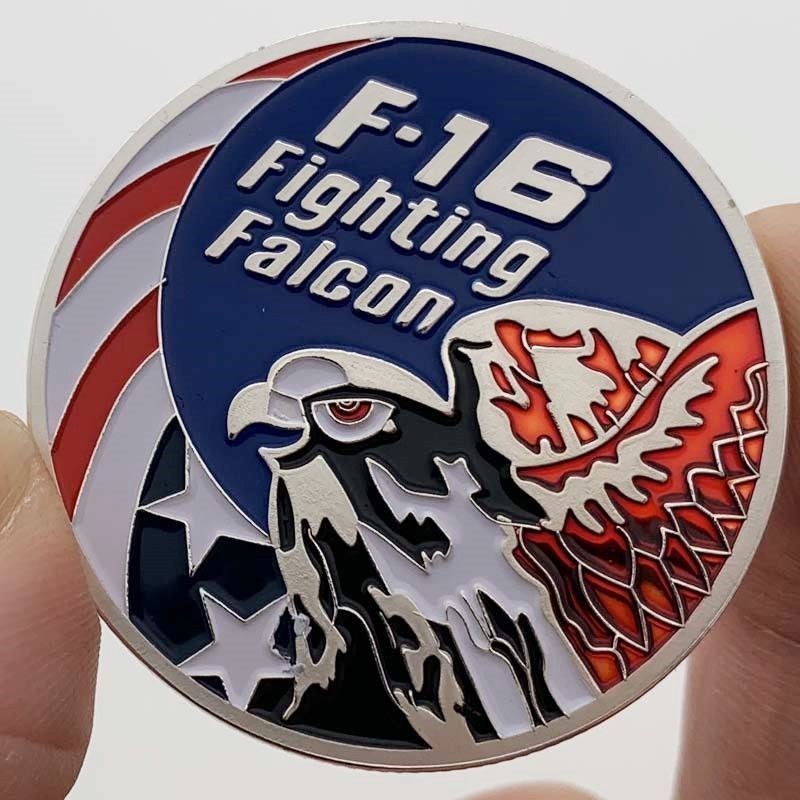 ✨世界各地紀念幣✨古硬幣收藏❤美國戰斗機F16直升機鍍銀獵鷹紀念幣收藏硬幣金幣飛機紀念幣