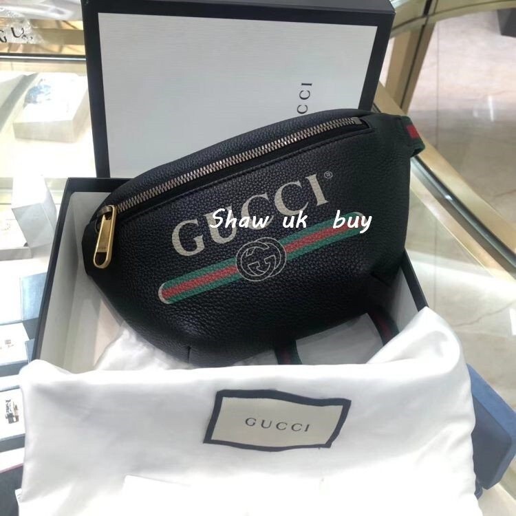 精品二手 Gucci 古馳 經典 皮革 字母 logo 印花 迷你 小號 腰包 斜背包 胸口包 黑 527792