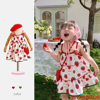 台灣熱賣女童吊帶裙 可愛甜美草莓裙子衣服 兒童蛋糕洋裝