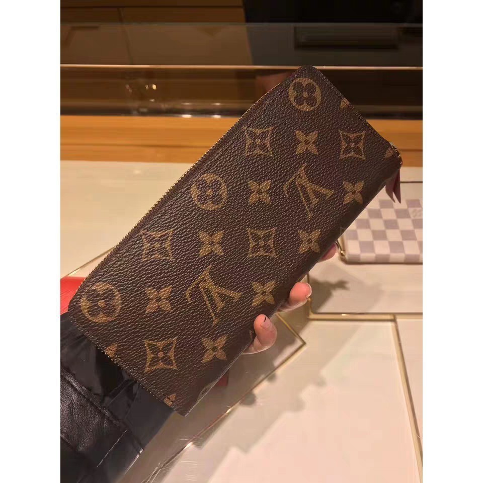 二手 Louis Vuitton LV M61298 Clemence 經典花紋拉鍊長夾.粉