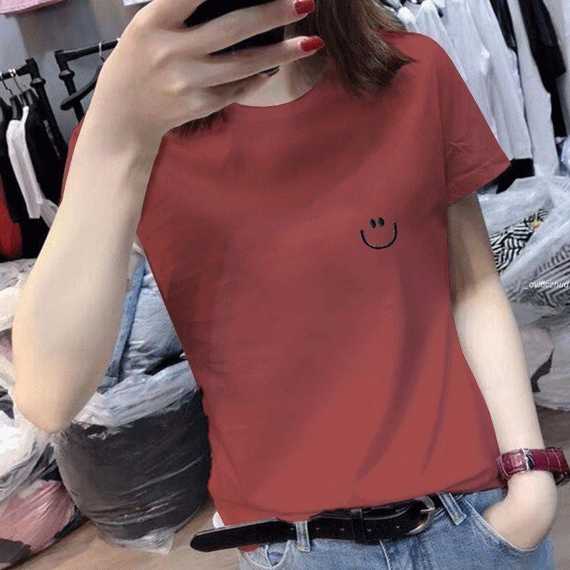 女短袖 T恤 磚紅色夏裝款純棉寬松短袖t恤女學生韓版小衫體恤半袖上衣服ins潮