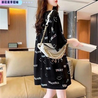 夏季新款 女裝150公斤短袖慵懶風bf大尺碼女裝胖mm遮肚顯瘦大版t恤寬松中長款上衣大尺碼女裝T恤短袖上衣女