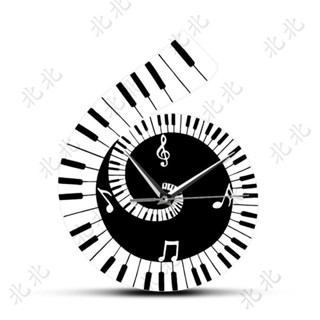 北北🔥熱銷榜黑白音樂錶裝飾性掛鐘三叉鋼琴鍵盤音樂音符掛鐘音樂愛好者禮物鐘