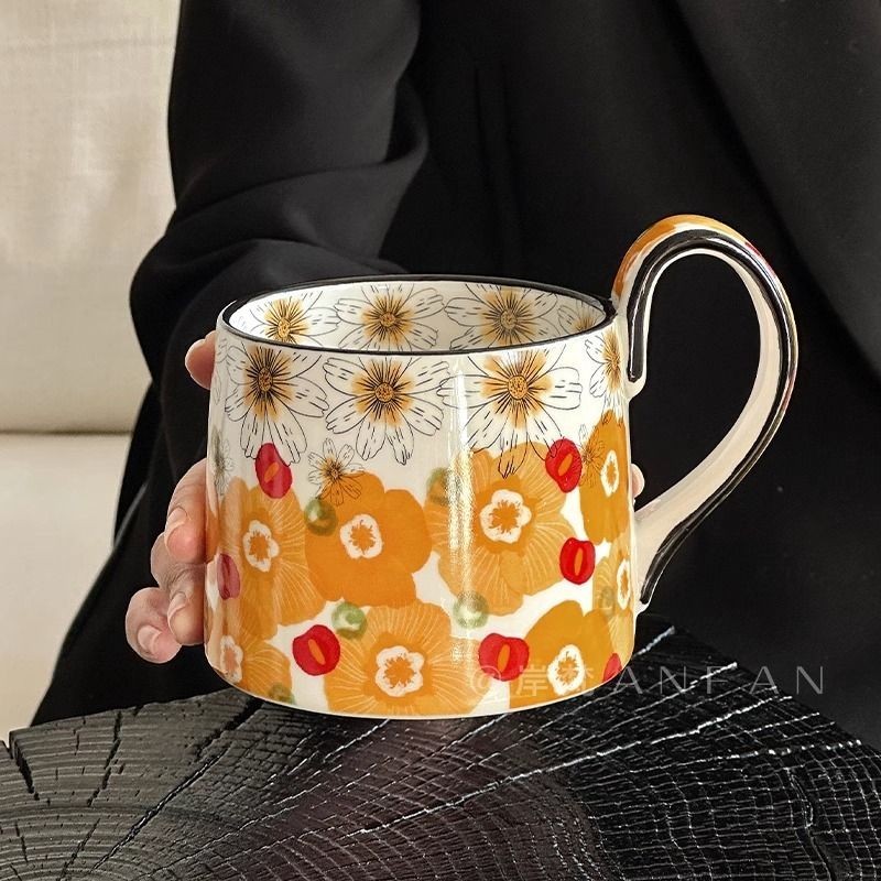 【原創設計】馬克杯 星座馬克杯 大馬克杯 骨瓷馬克杯中式復古手繪花朵馬克杯陶瓷水杯咖啡杯子高顏值情侶小眾原創禮物 紀念禮