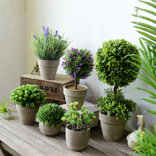 ▼JVW北歐復古仿真植物盆栽草球桌面創意綠植裝飾擺件假花樹球盆景擺設