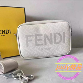 二手精品 芬迪 FENDI FF Logo 帆布拼牛皮相機斜背包 郵差包7M0286 AJJ4 F1HR8