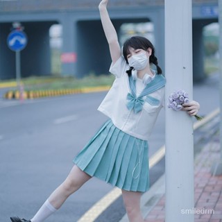 【砂糖の時光】薄荷綠三本襟綫正版關西襟基礎水手服中間服水色JK製服套裝夏季粉
