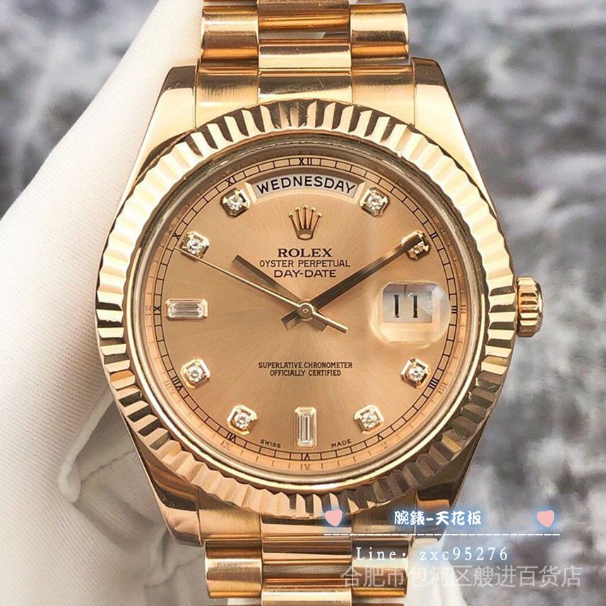 Rolex 勞力士DD星期日曆型系列218235鑽石刻度玫瑰金男士手腕錶41mm 潮流 時尚 休閒 商務 經典 手